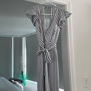Vici striped jumpsuit with open back and tie waist